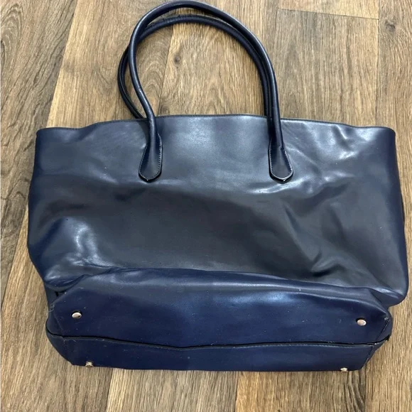 Navy Blue Leather Tote Bag - Picture 2 of 5